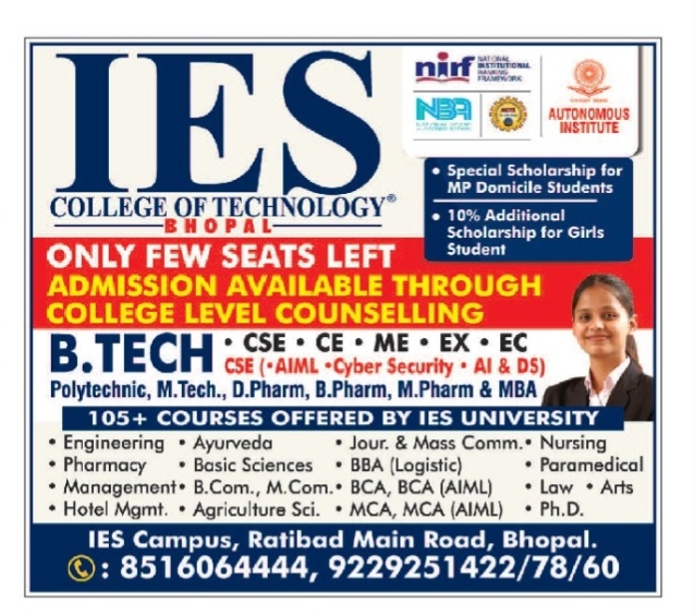 IES College of Technology Bhopal Admission Advertisement