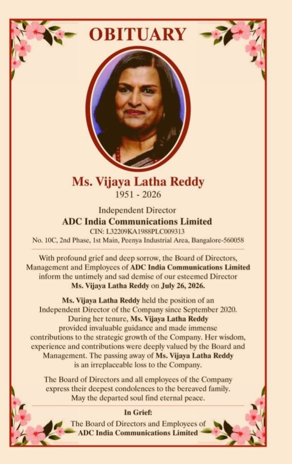 In Memoriam: Ms. Vijaya Latha Reddy (1951–2026)