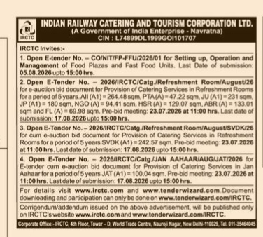 Indian Railway Catering and Tourism Corporation Tender Invitation