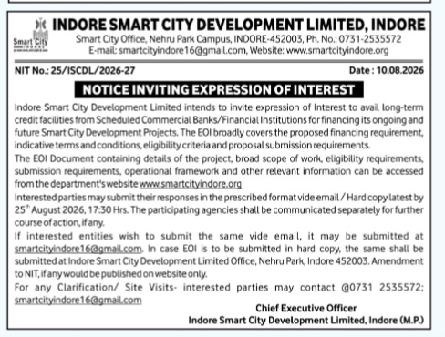 Indore Smart City Development Limited: Notice Inviting EOI for Project Financing