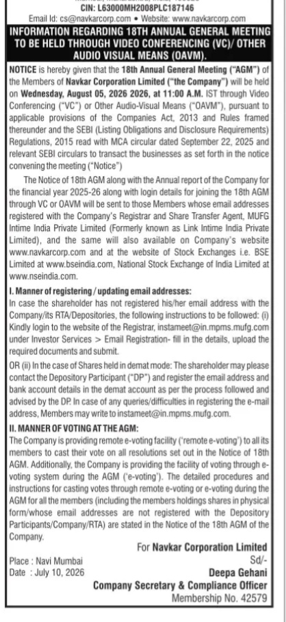INFORMATION REGARDING 18TH ANNUAL GENERAL MEETING