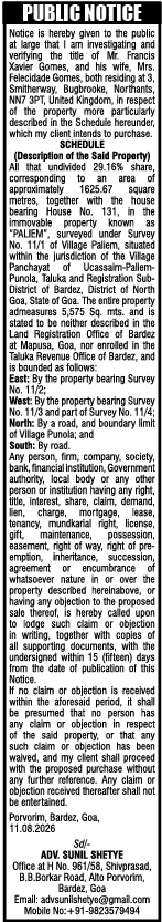 Investigation and Verification of Property Title in Paliem, Goa