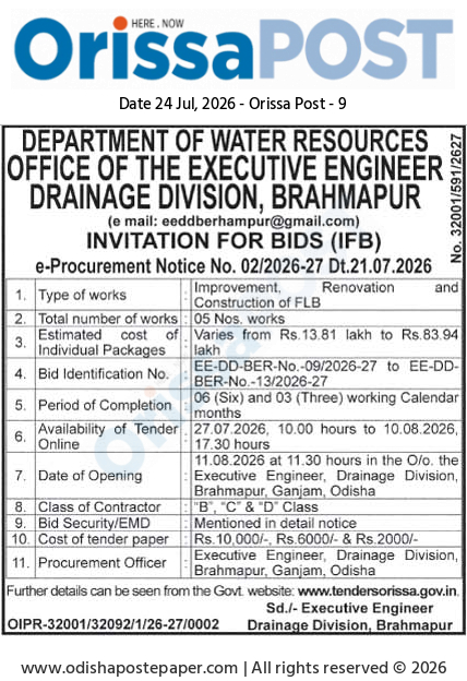 Invitation for Bids (IFB) – Drainage Division, Brahmapur
