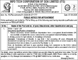 ITG Goa Driver Recruitment Public Notice 2026