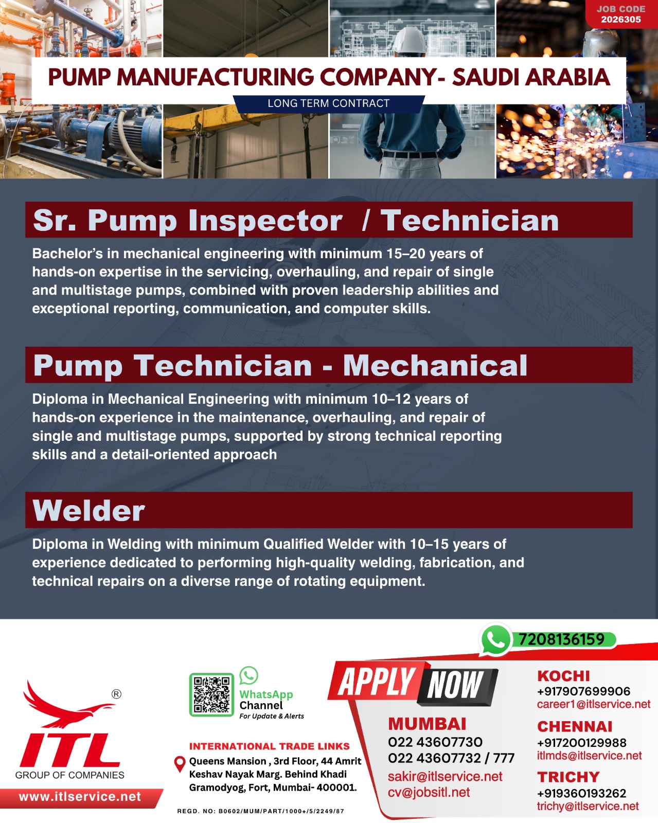 ITL Recruitment Advertisement for Pump Technicians and Welders