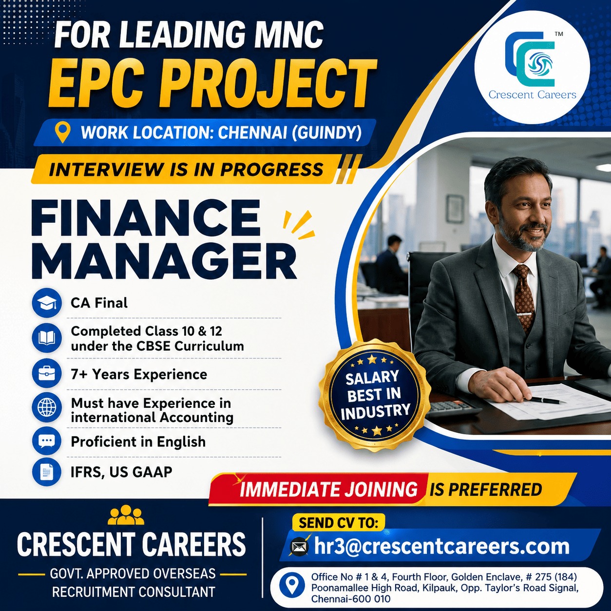 Job Advertisement: Finance Manager Recruitment at Crescent Careers