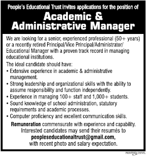 Job Advertisement for Academic & Administrative Manager.
