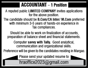 Job Advertisement for Accountant Position