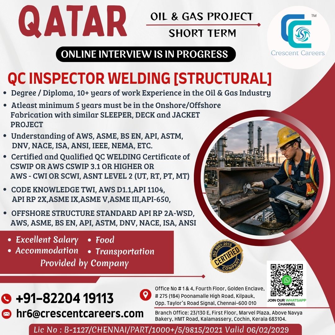 Job Advertisement: QC Inspector Welding [Structural] - Qatar