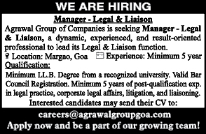 Job Notification: Manager - Legal & Liaison