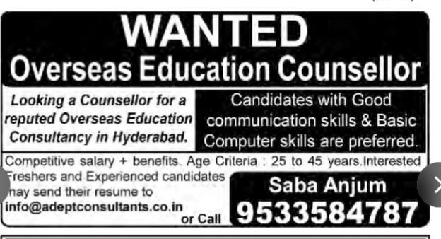 JOB OPENINB FOR EDUCTAION COUNSELLOR