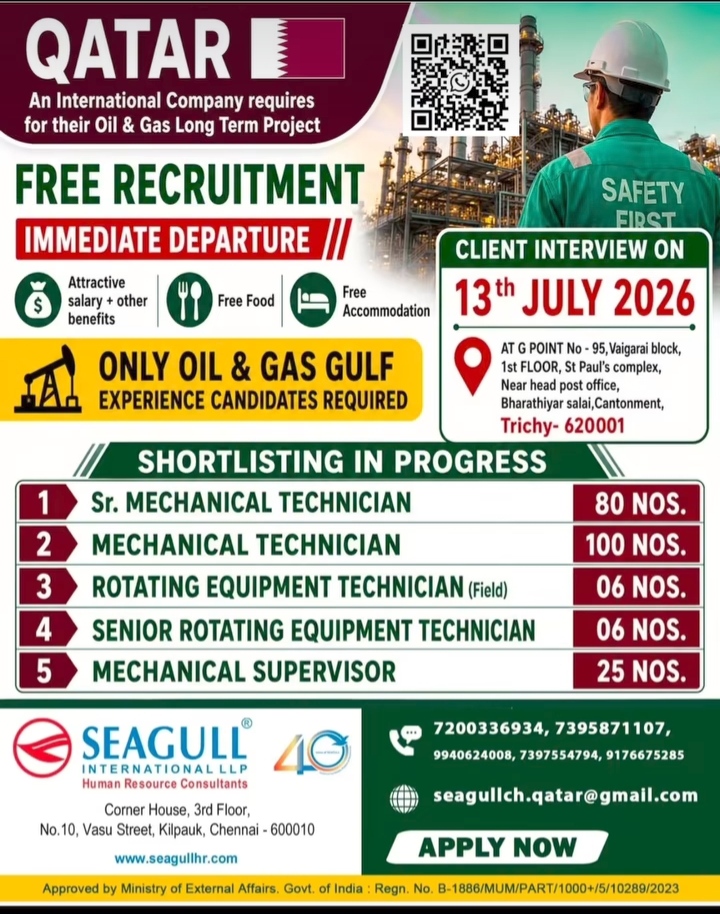 JOB OPENING FOR QATAR PROJECT