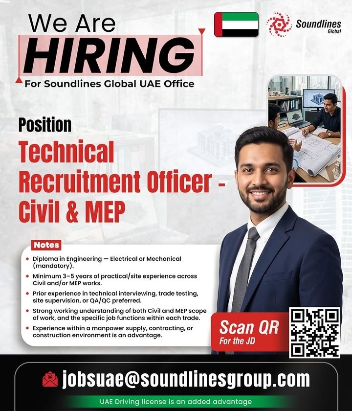 Job Opening: Technical Recruitment Officer (Civil & MEP) – UAE