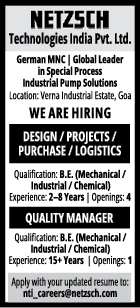 Job Openings at NETZSCH Technologies India