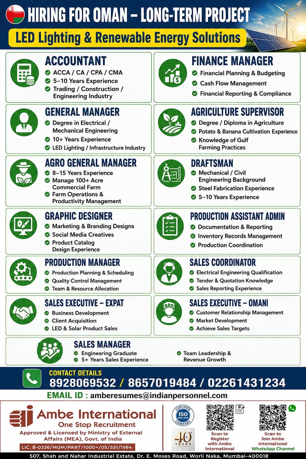 Job Openings for LED Lighting & Renewable Energy Project in Oman