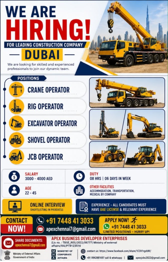 Job Openings: Heavy Equipment Operators in Dubai