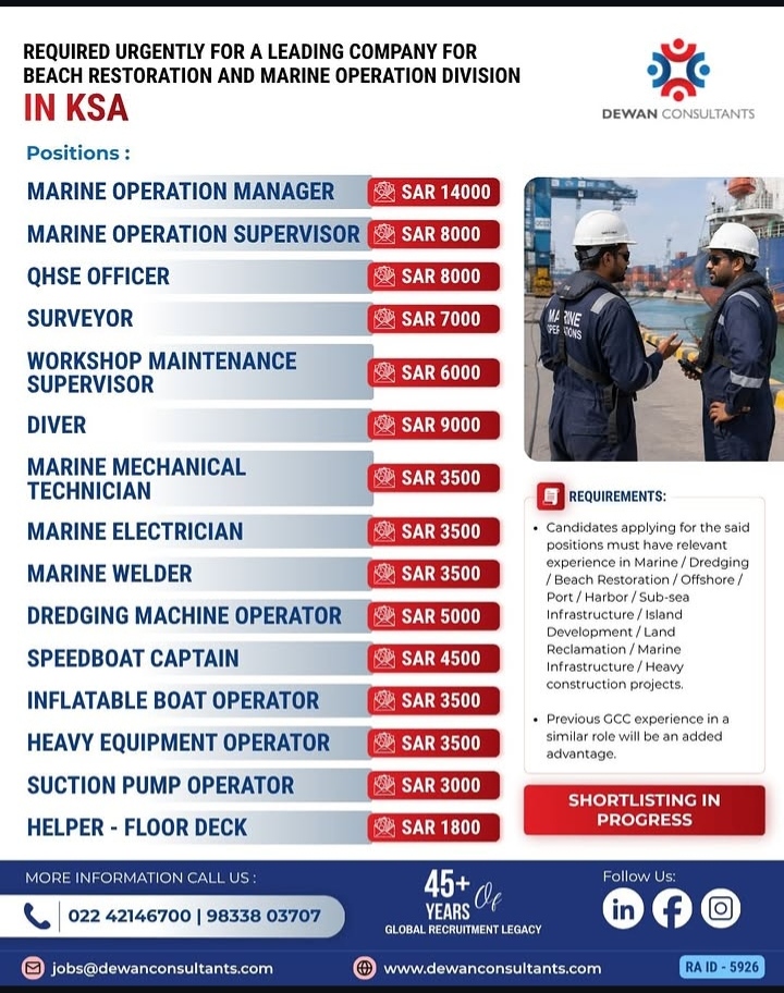 Job Openings: Marine Operation & Beach Restoration in KSA