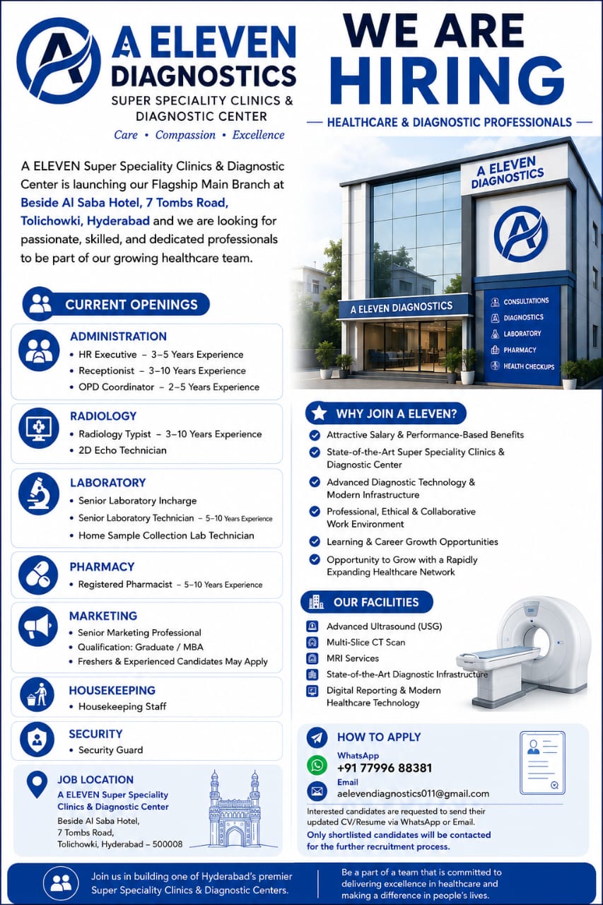 Job Openings: Multiple Healthcare & Administrative Roles at A ELEVEN Diagnostics