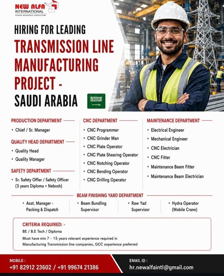 Job Openings: Transmission Line Project in Saudi Arabia