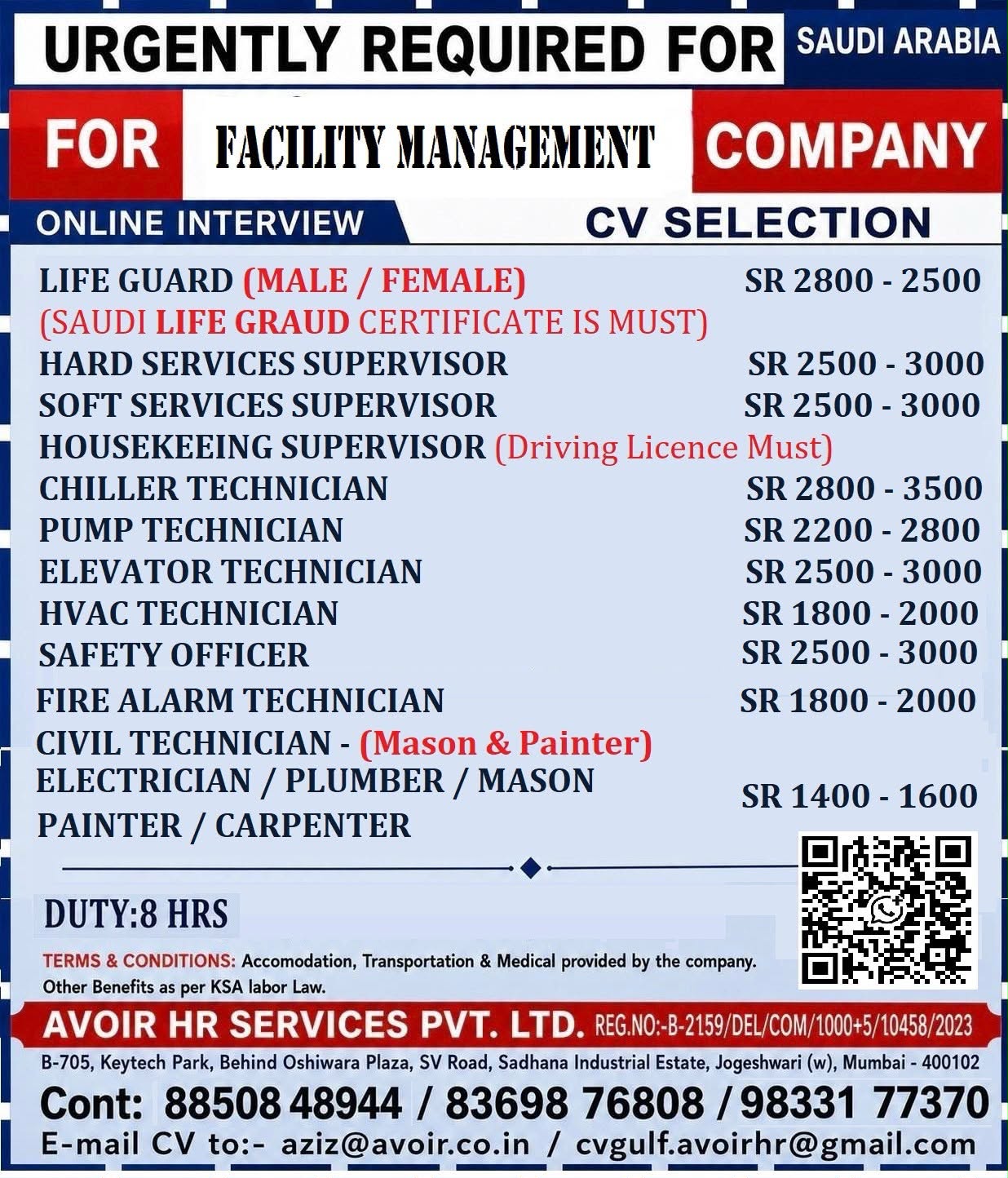 JOB OPPORTUNITY - SAUDI ARABIA
