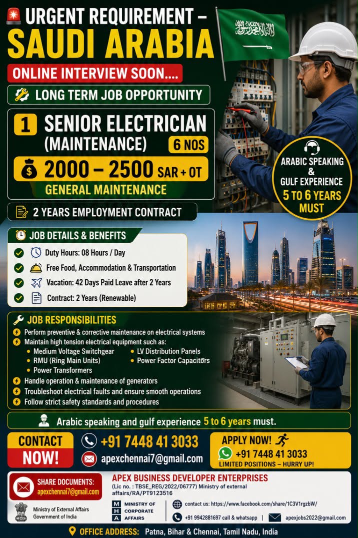 JOB OPPORTUNITY -SAUDI ARABIA