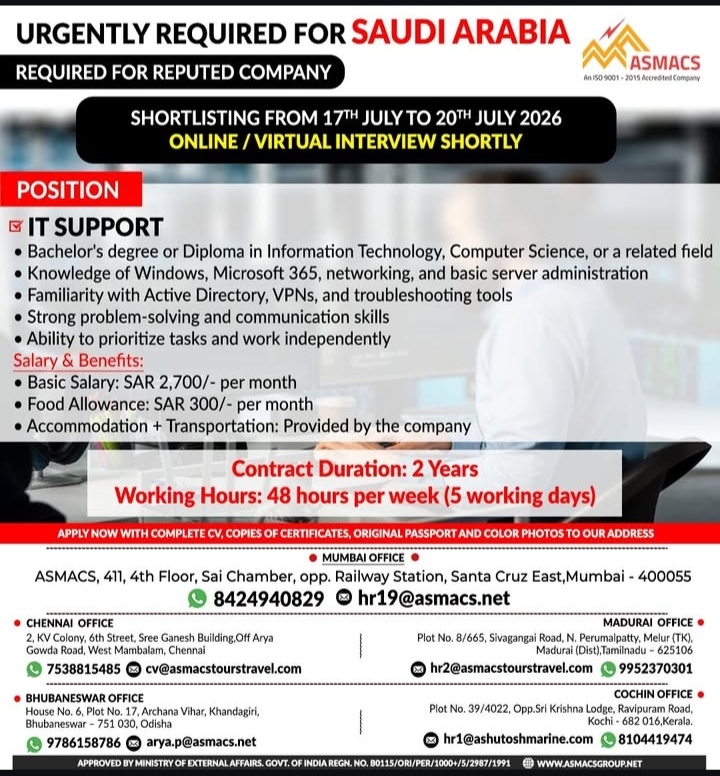 JOB OPPORTUNITY - SAUDI ARABIA