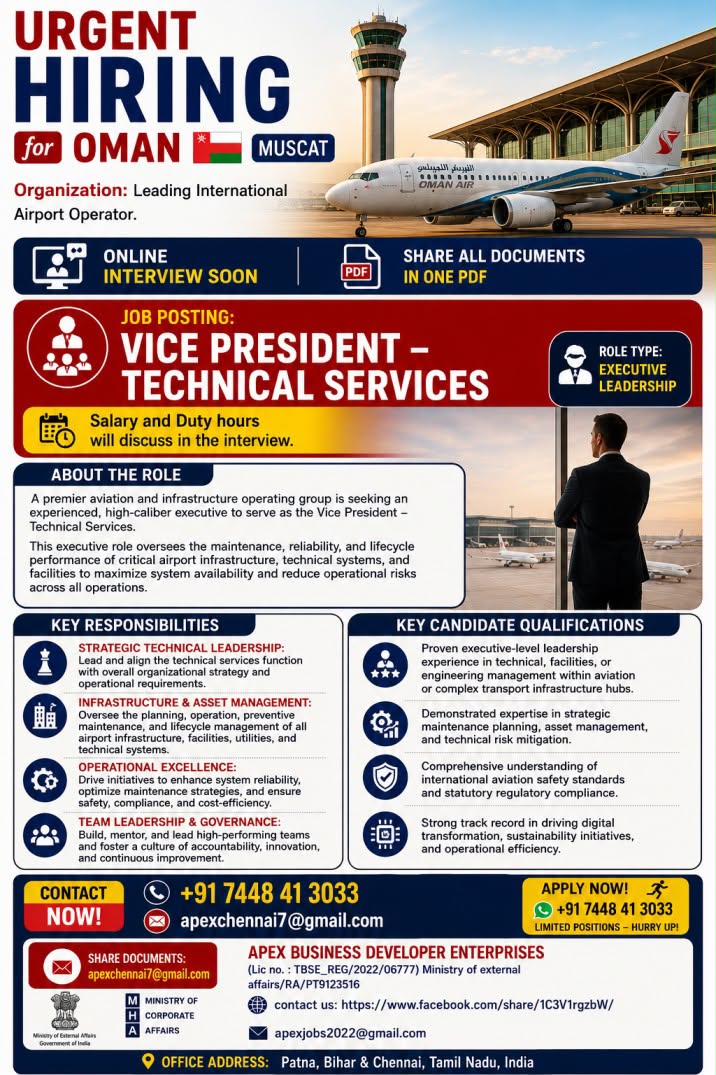 Job Opportunity: Vice President – Technical Services (Oman)