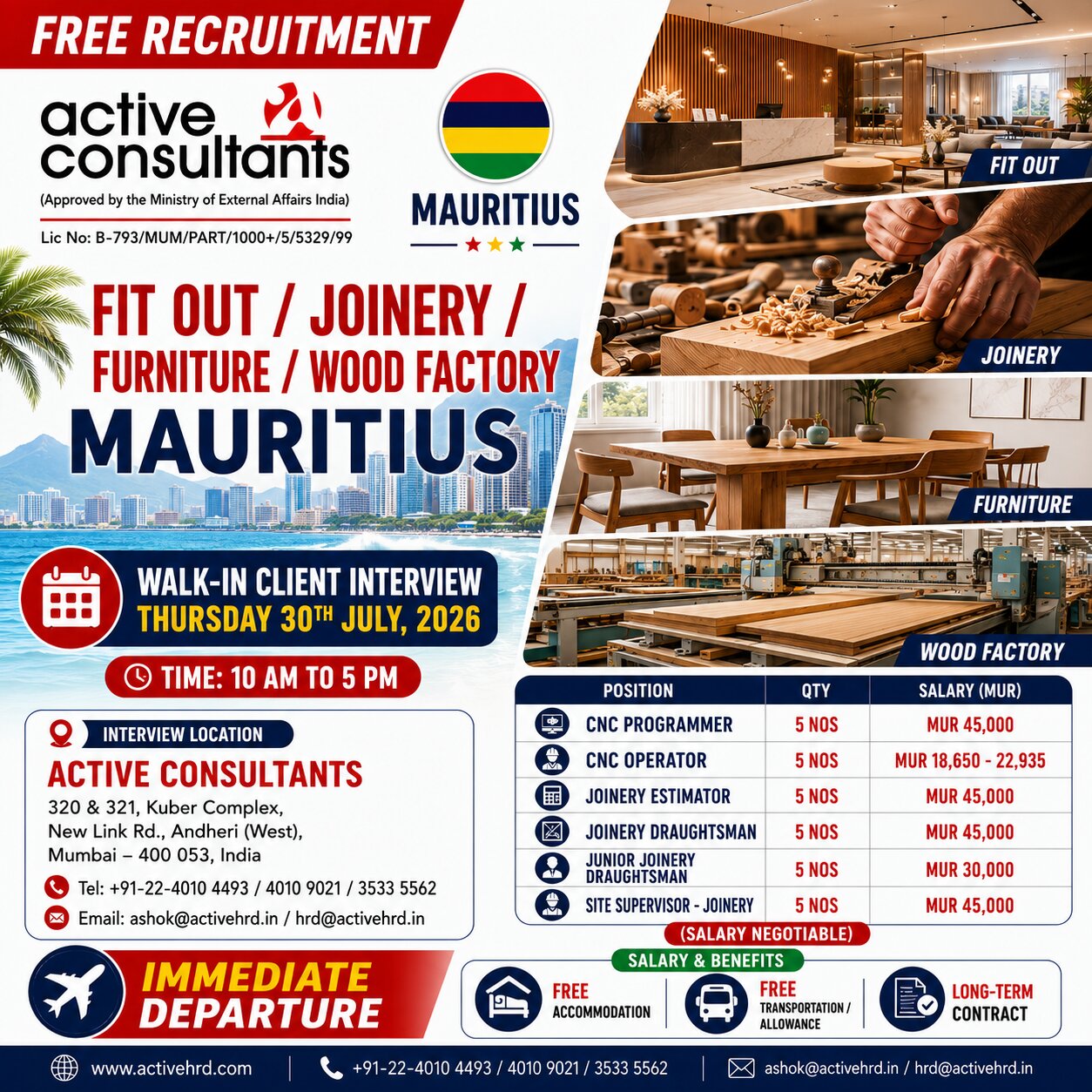 Job Recruitment Advertisement: Fit Out & Wood Factory Positions in Mauritius