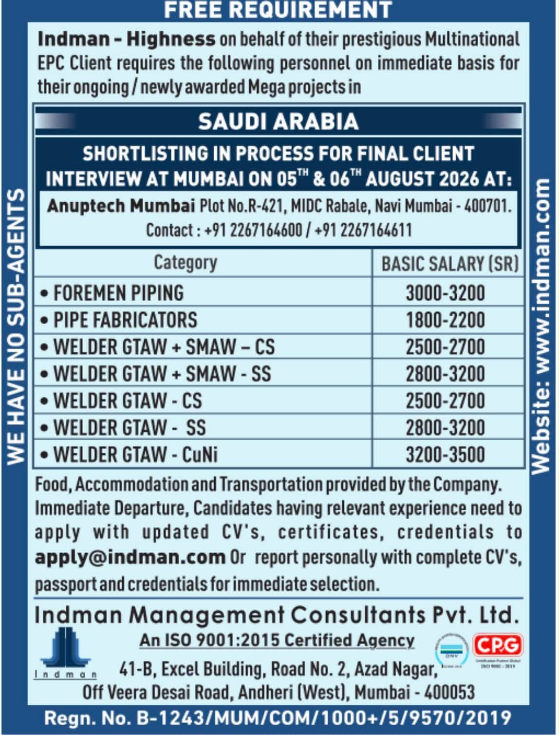 Job Recruitment Advertisement for EPC Mega Projects in Saudi Arabia