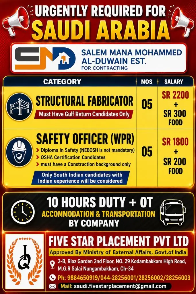 Job Recruitment Advertisement for Saudi Arabia