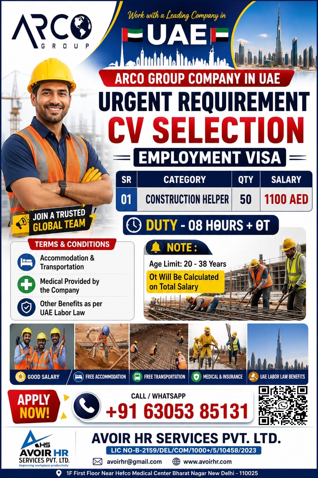 Job Recruitment Flyer for Construction Helpers in the UAE by ARCO Group