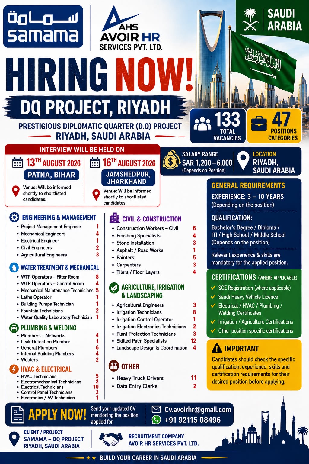Job Recruitment for DQ Project in Riyadh, Saudi Arabia
