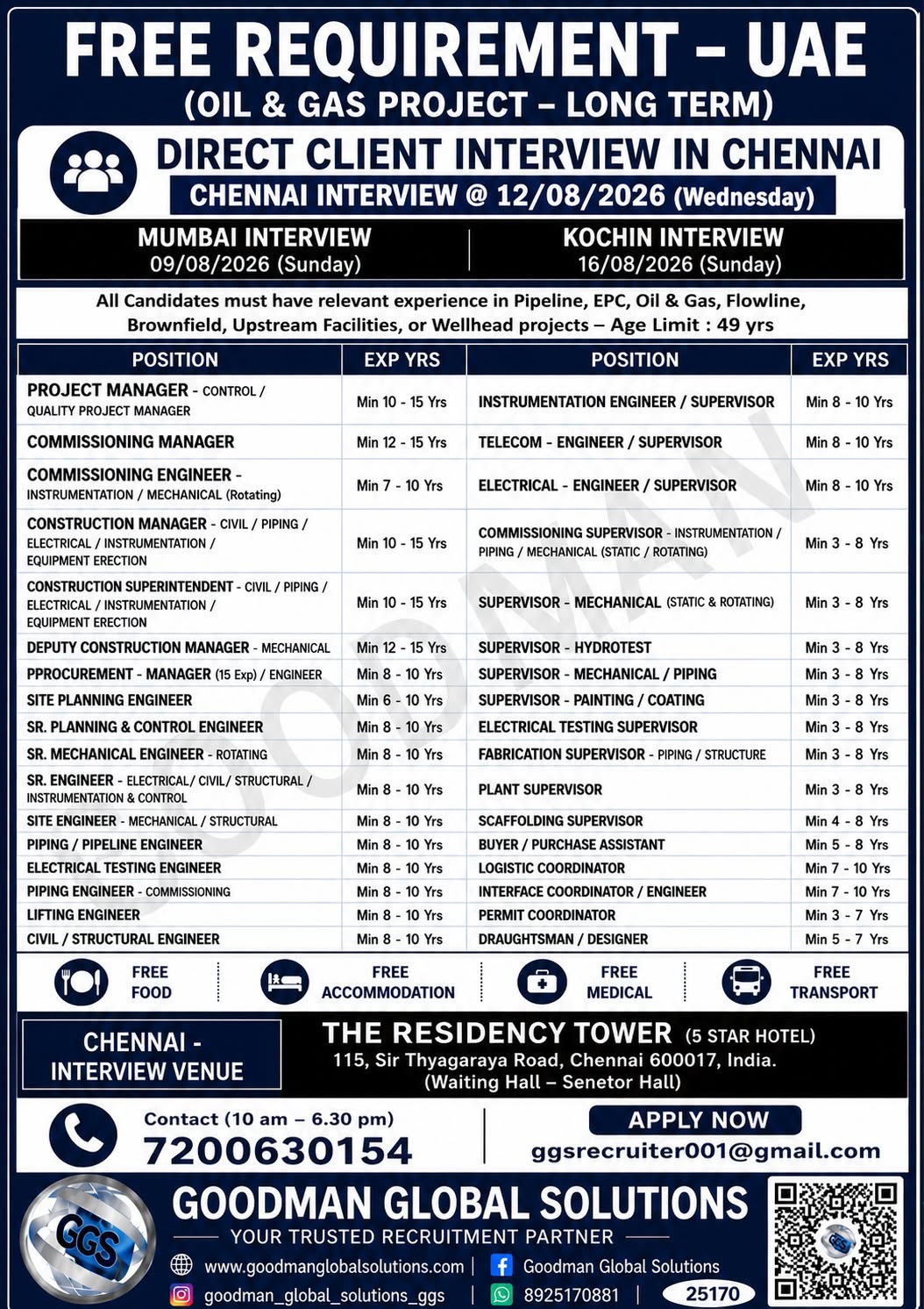 Job Recruitment for UAE Oil & Gas Project (Goodman Global Solutions