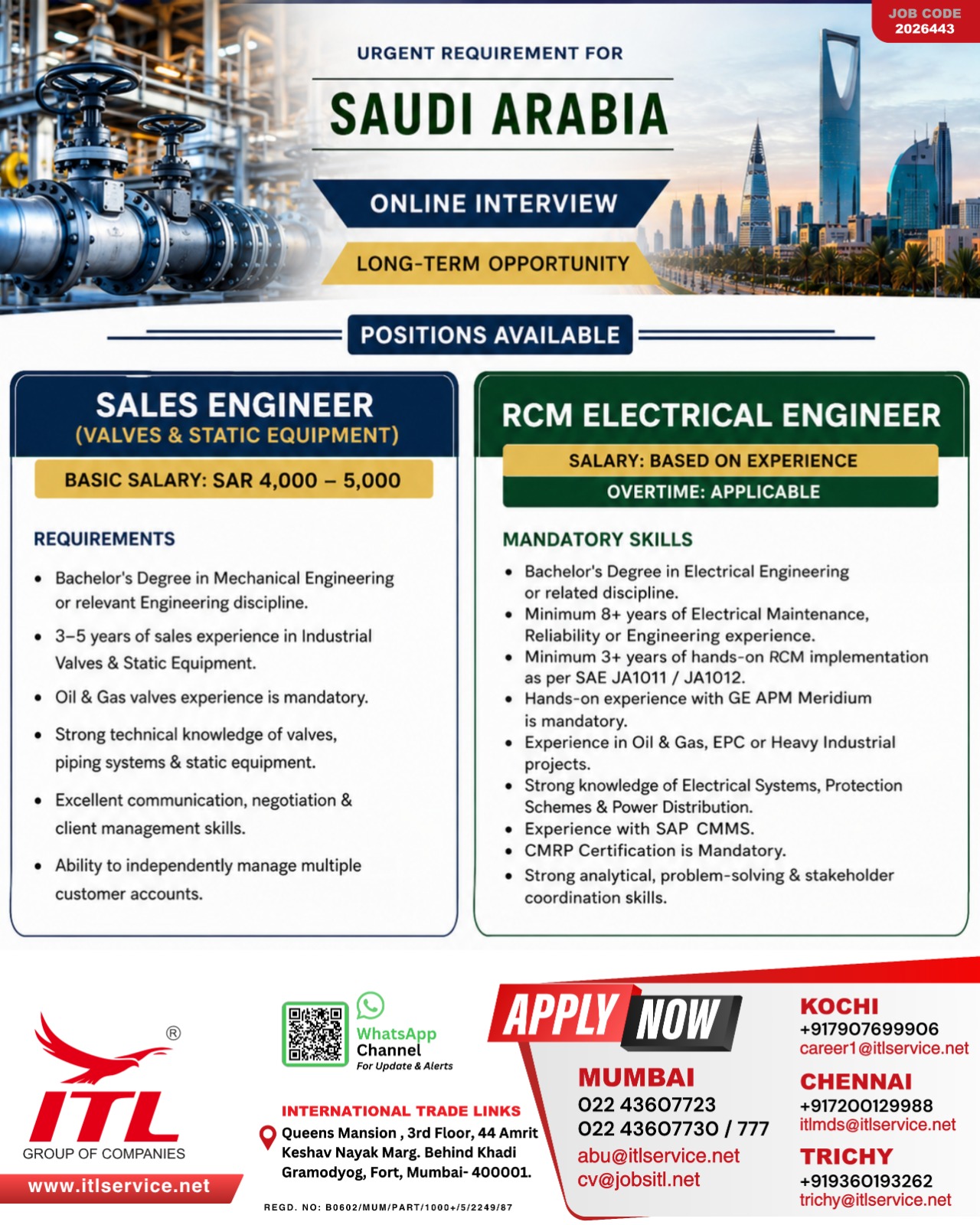 Job Vacancies for Engineers in Saudi Arabia (ITL Group)