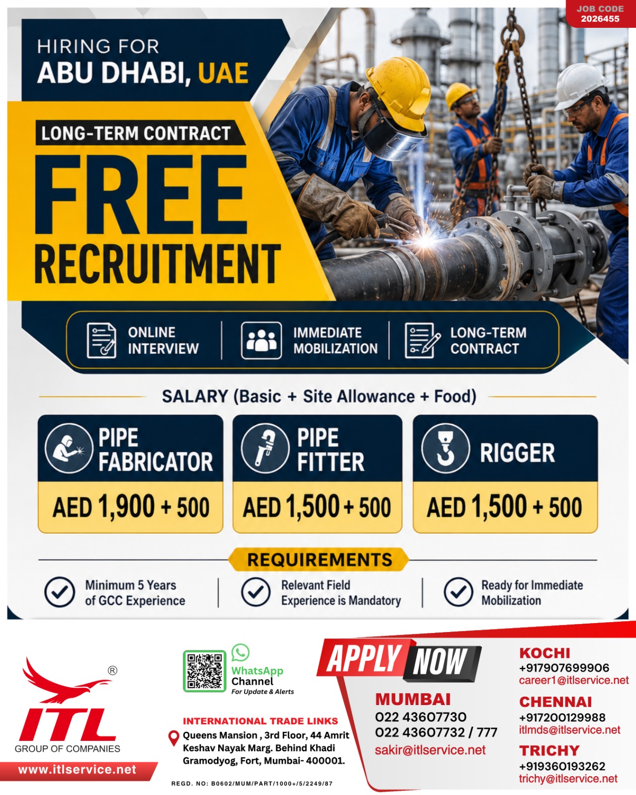 Job Vacancies for Pipe Fabricators, Fitters, and Riggers in Abu Dhabi (UAE)