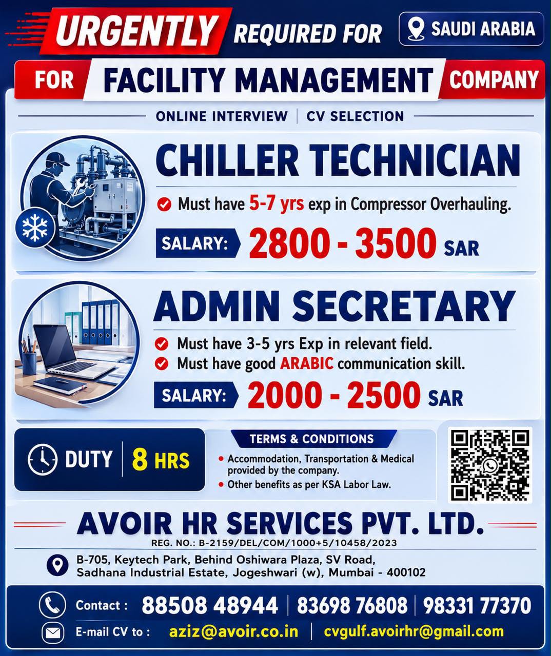 Job Vacancies in Saudi Arabia for a Facility Management Company