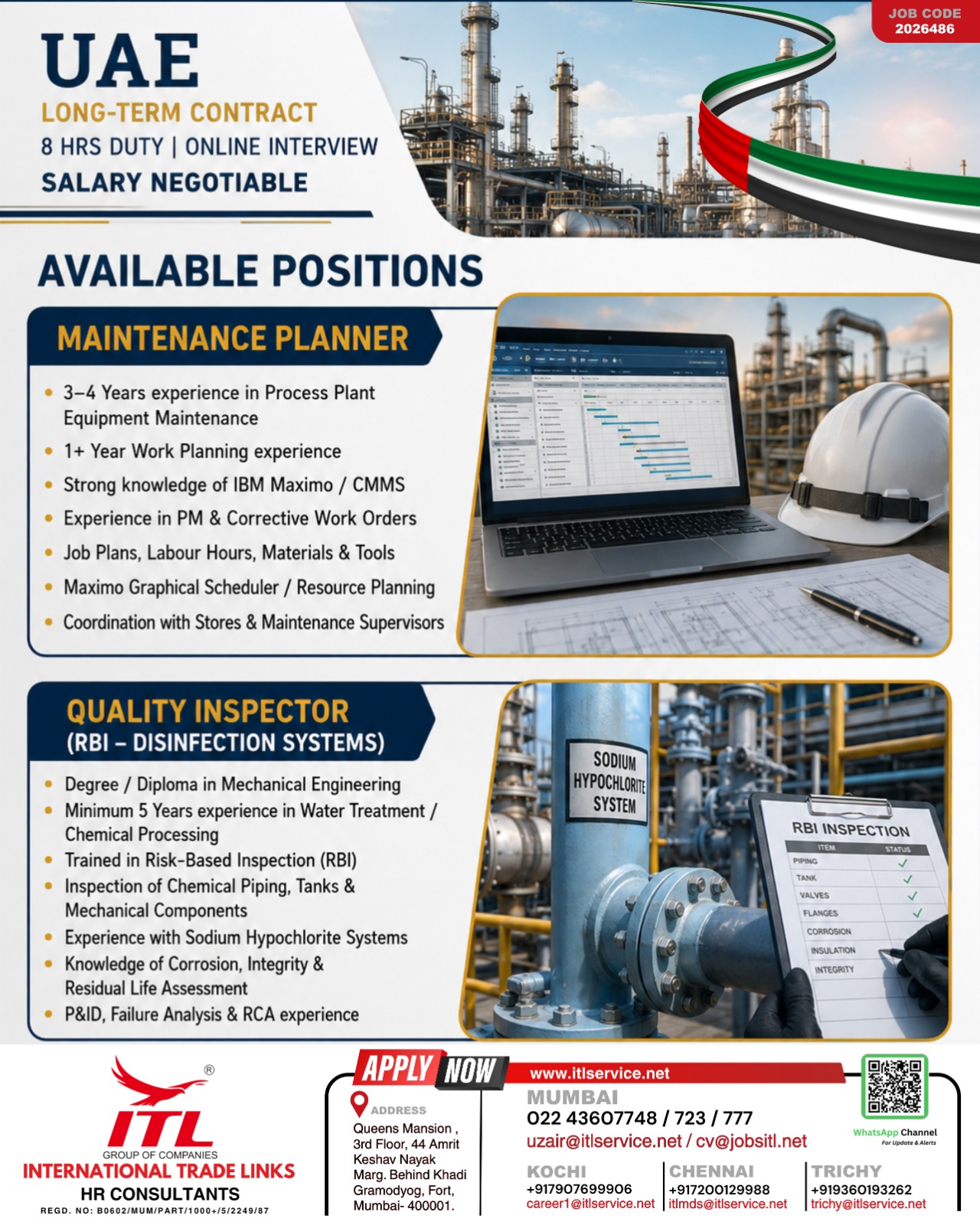 Job Vacancies: Maintenance Planner & Quality Inspector (UAE)