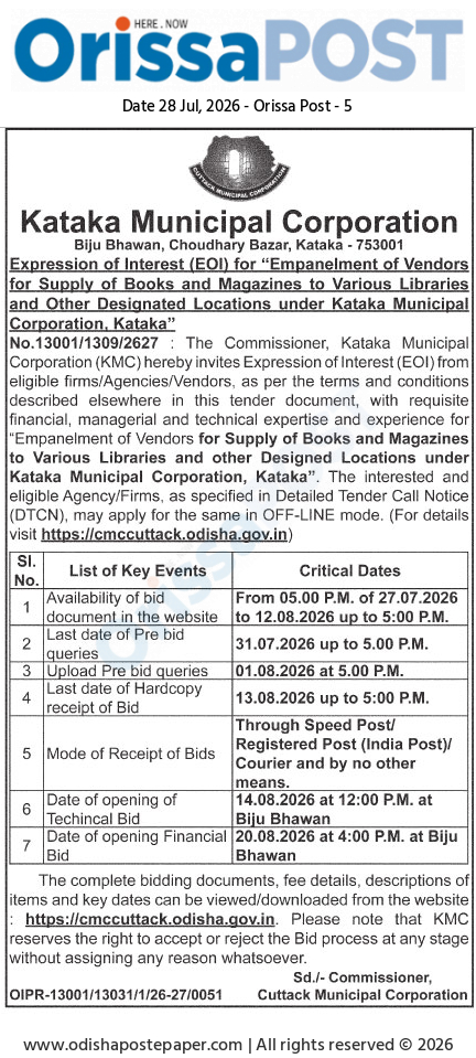 Katake Municipal Corporation Invites EOI for Empanelment of Book and Magazine Vendors