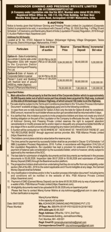 KOHINOOR PUBLIC NOTICE