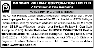 Konkan Railway Corporation Limited Open E-Tender Notice 2026