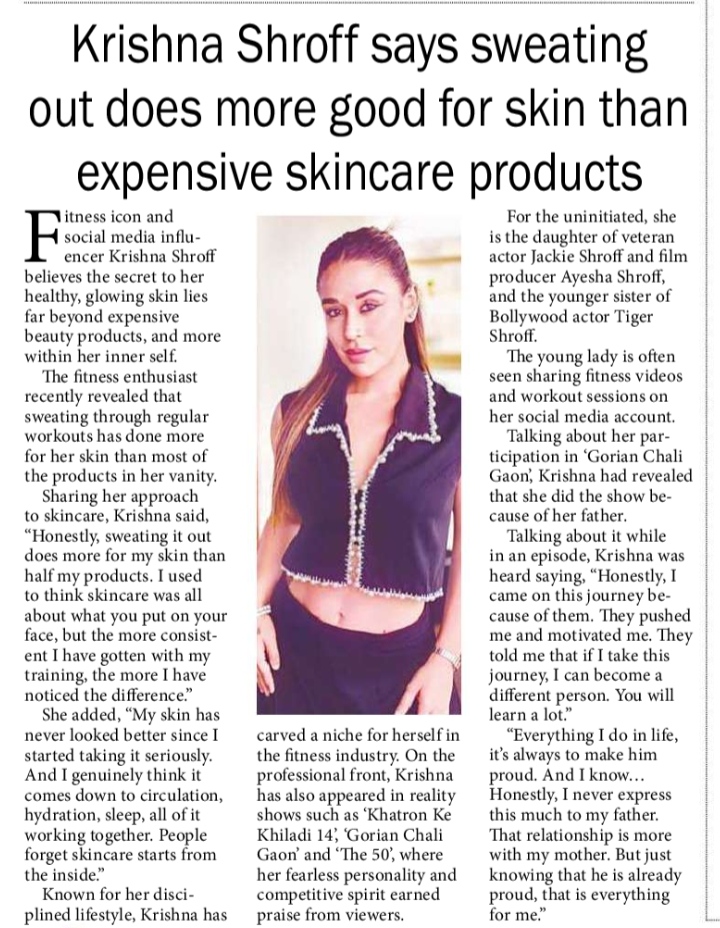 KRISHNA SHROFF SAYS SWEATING IS good for skin rather than skin products