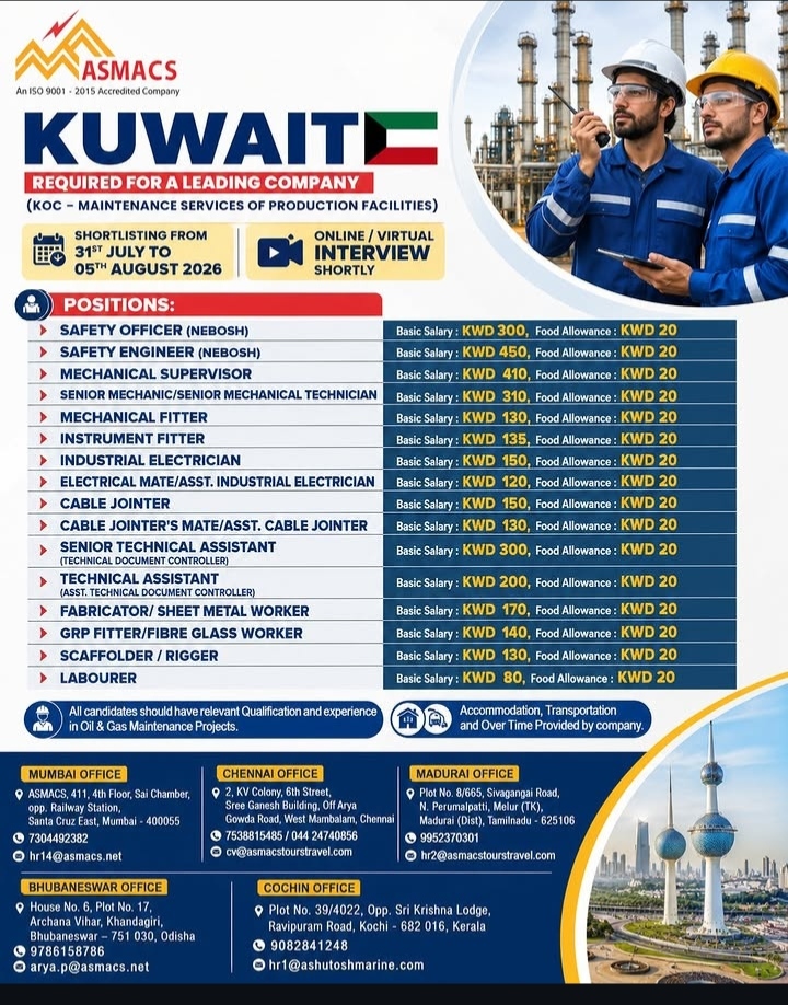 Kuwait Recruitment Drive 2026: Oil & Gas Maintenance Job Openings