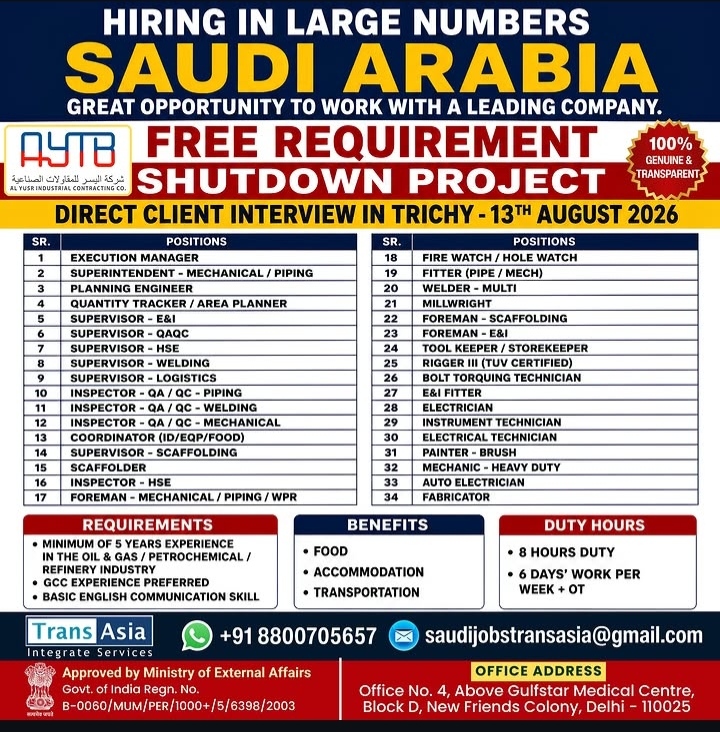 Large-Scale Saudi Arabia Shutdown Project Recruitment Drive