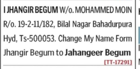 LEGAL NAME CHANGE -JHANGIR BEGUM