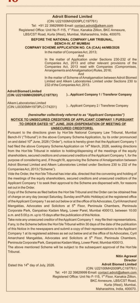 LEGAL NOTICE - amalgamation