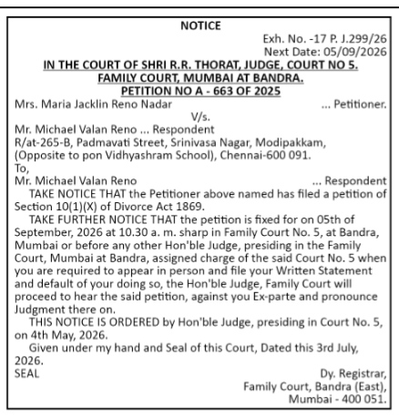Legal Notice: Family Court Divorce Case (Mumbai)