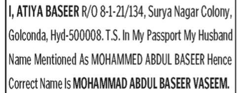 LEGAL NOTICE FOR CORRECTION OF NAME