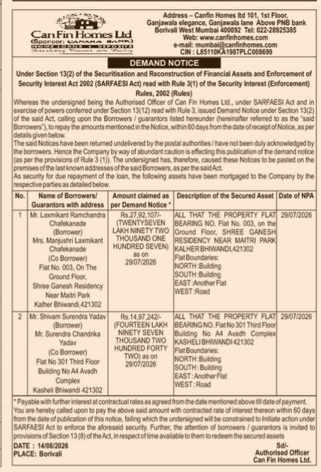 Legal Notice for Mortgaged Property Auction