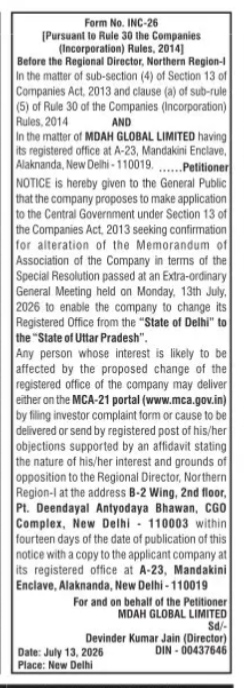 LEGAL NOTICE REGARDING PETITION TO CHANGE COMPANY