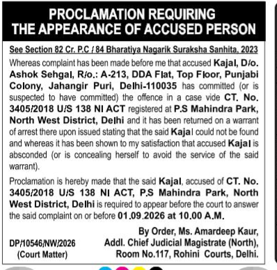 Legal Proclamation: Appearance Request for Absconding Accused